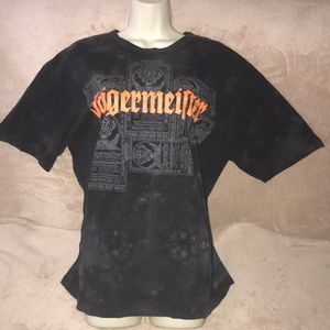 Jagermeister XL short sleeved shirt black and grey tie dye with orange script